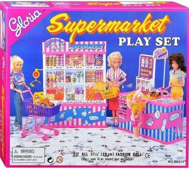 Ігровий набір Gloria Меблі для супермаркету 96011 стелаж з продуктами візок каса прилавок іграшка для дівчаток