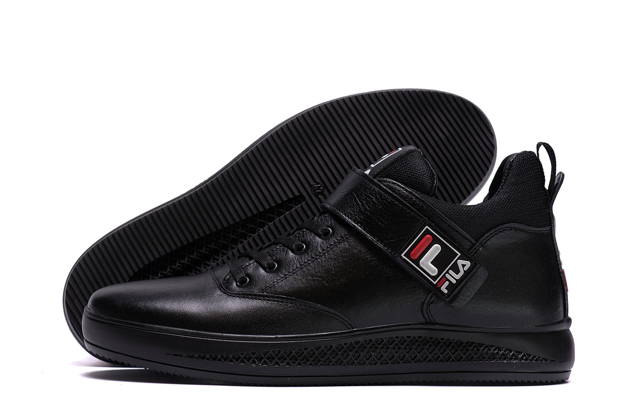 Чоловічі зимові шкіряні черевики FILA Black, фото 1