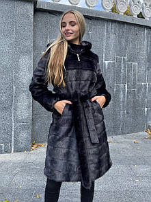 Жіноча шуба графітова під норку смужками метрова (р. 42-56) 39sb38