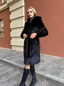 Жіноча шуба зі штучної норки з капюшоном 100 см завдовжки (з 42 по 56 р.)h-39sb80