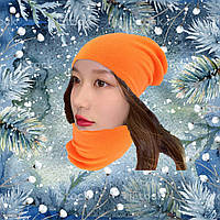 Зимний бафф шапка шарф хомут на шею на голову флисовый детский Оранжевый