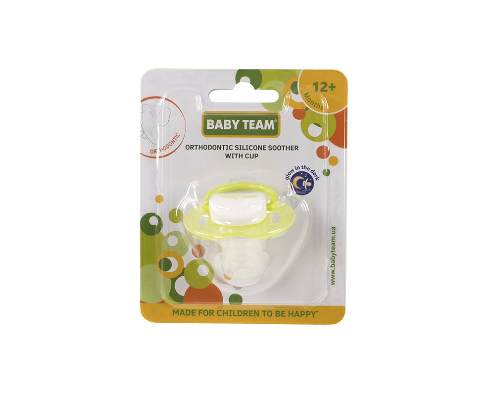 Пустушка силіконова ортодонтична з ковпачком Baby team, 12+, нічна