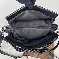Жіноча замшева сумка на та через плече на три відділення Polina & Eiterou чорна, фото 8