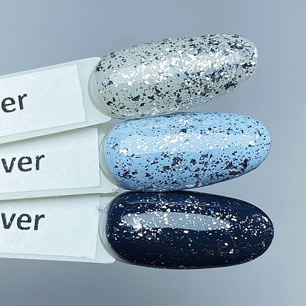 Топ гель для лаку SAGA Top Silver LEAF, 8 мл з срібними пластівцями, фото 2