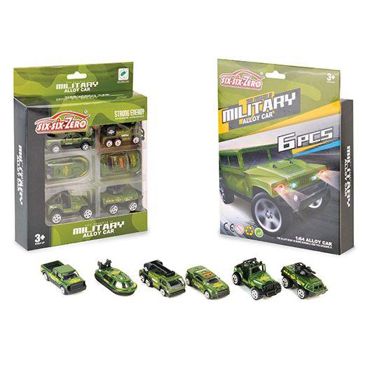 660-A129 Набір транспорту метал військовий 6шт, 7см, 1:64, в кор-ке 19-24-4,5 см 660