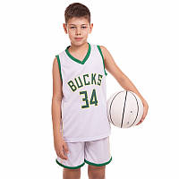 Форма баскетбольна дитячий/підлітковий (зростання 120-165см) NBA BUCKS 34 3582 білий-зелений
