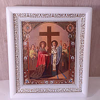 Ікона Воздвиження Хреста Господнього, лик 15х18 см, у білому дерев'яному кіоті