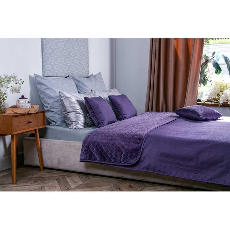 Покривало на ліжко, диван Руно Велюр фіолетовий 220х240 двостороннє євро