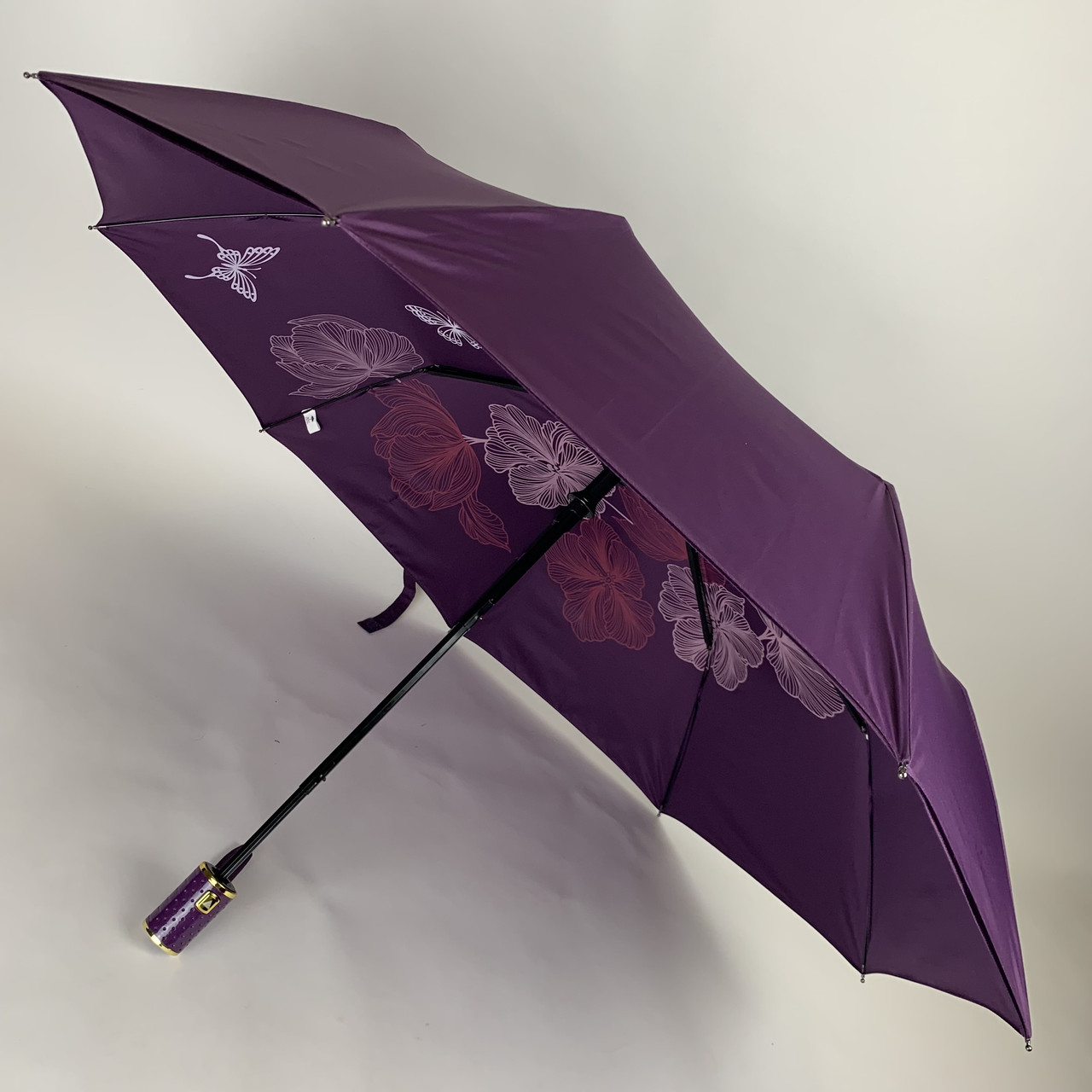 Жіноча складна парасоля напівавтомат з подвійною тканиною з принтом квітів, фіолетовий, top0134-1