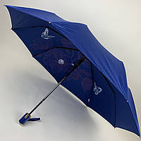 Жіноча складна парасоля напівавтомат з подвійною тканиною з принтом квітів, синій, top 0134-5