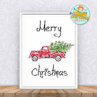 Постер новогодний "Merry Christmas. Новогодний грузовик" А4 (без рамки)