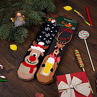 Новогодние носки подарочные с принтом "Олени" теплые (2 пары в упаковке, размер 36-41)
