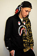 Худи Bape Shark FULL ZIP Green/Black толстовка бейп шарк фул зип зелёная/черная