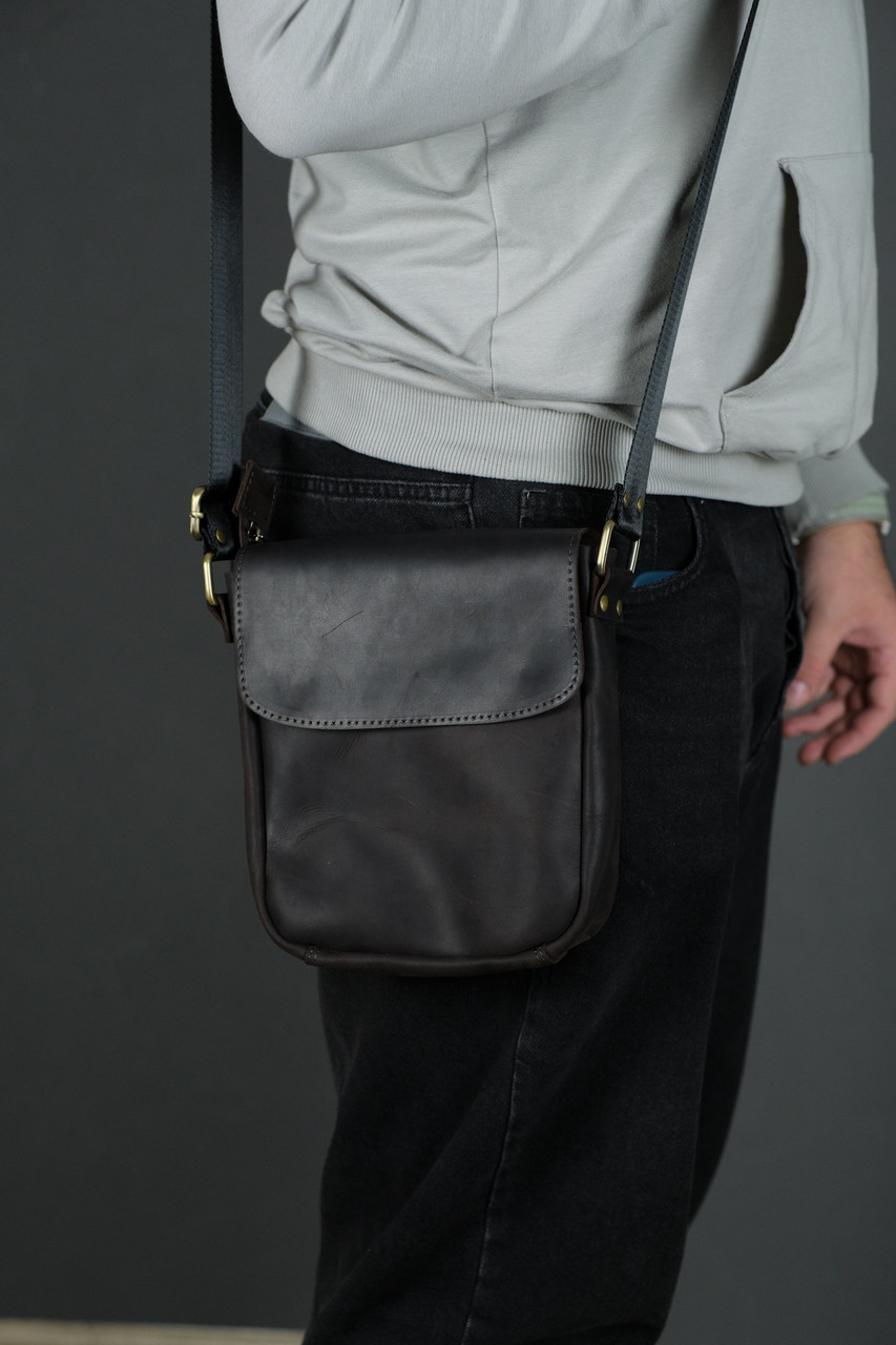 Чоловіча сумка Томас з натуральної шкіри колір Шоколад