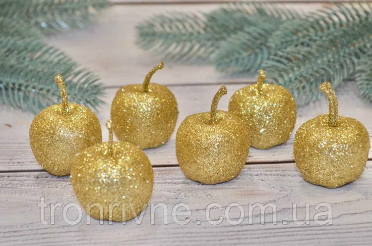 Новорічне яблуко 3 см золото глітер (шт)