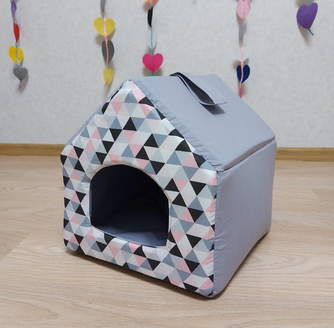 Лежанка для кота або маленького собачки Рожеві Ромби, будиночок для кота, будка для собаки
