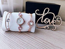 Подарунковий набір годинник з двома браслетами DISU gold рожевий квітка. Подарункові набори