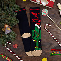 Подарочные зимние носки с новогодним принтом "Кактус" (размер 36-45)