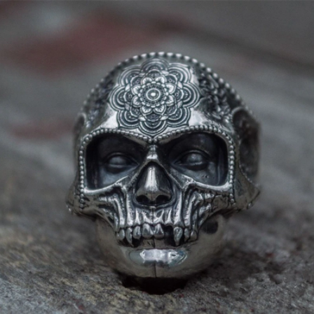 Кільце чоловіче сталеве SANTA MUERTE SKULL печатка перстень з медичної нержавіючої сталі 316L з Черепом