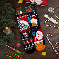 Носки с новогодним принтом подарочный набор "Кот + Санта" теплые (2 пары в упаковке, размер 36-41)