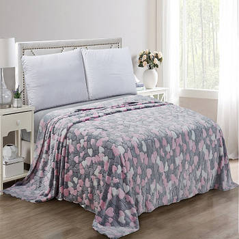 Плед-покривало (Фліс) | Плед від виробника "Королева Ночі" | 150х220 | Різнокольорові серця