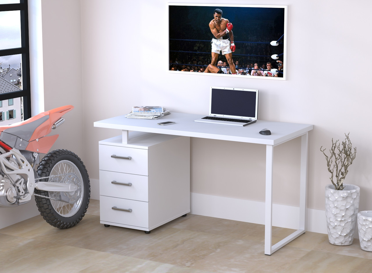 Прямий комп'ютерний стіл Лофт LOFT-27 MAX Білий Матовий , з ящиками 135см