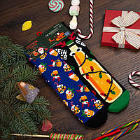 Подарункові шкарпетки з новорічним принтом "Пиво" теплі (2 пари в пакованні, розмір 36-41)