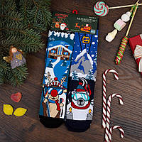 Носки новогодние подарочные с принтом "На лижах" теплые (2 пары в упаковке, размер 36-45)