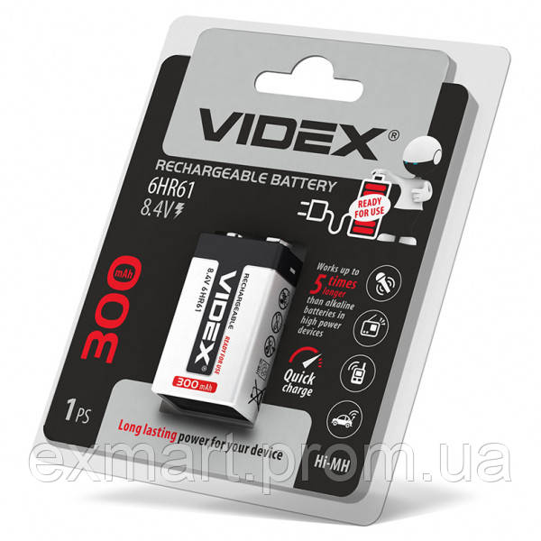 Акумулятори Videx 6HR61 300mAh blister/1шт(ціна за 1 шт)