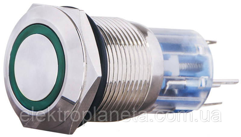 TYJ 19-271 Кнопка управления металлическая плоская с подсветкой, 1NO+1NC, зеленая 220V. A0140010113 - фото 1 - id-p1497519664