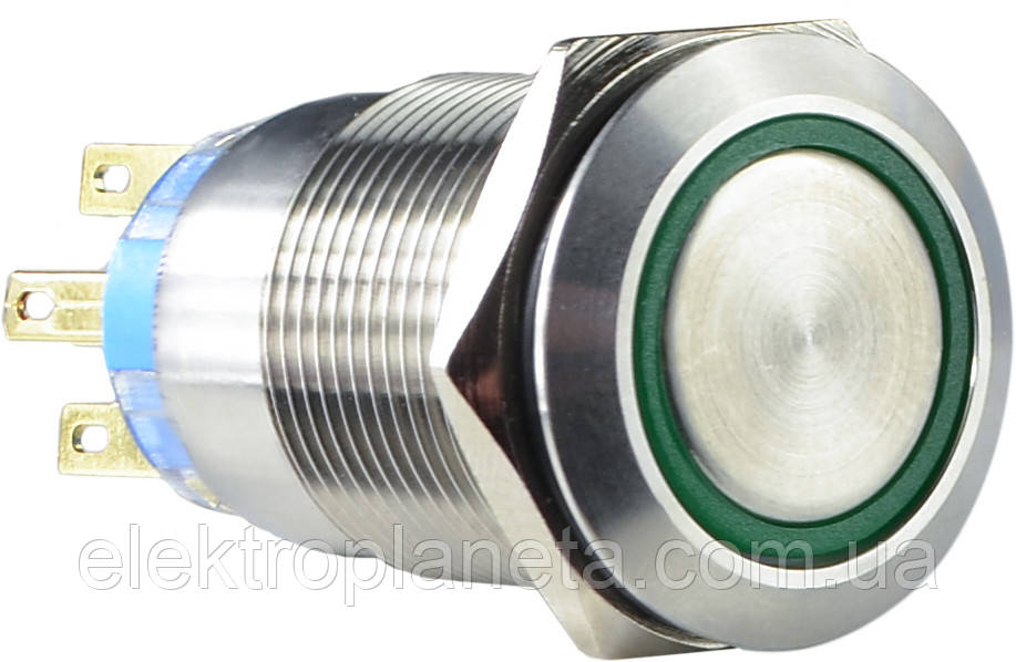 TYJ 19-272 Кнопка металева пласка з підсвічуванням, 2NO+2NC, зелена 220V. A0140010116