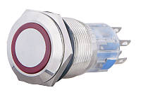 TYJ 19-272 Кнопка управления металлическая плоская с подсветкой, 2NO+2NC, красная 220V. A0140010117