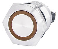 TYJ 22-271 Кнопка управления металлическая плоская с подсветкой, 1NO+1NC, желтая 220V. A0140010131