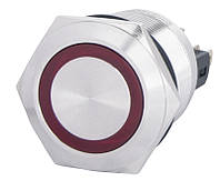 TYJ 22-271 Кнопка управления металлическая плоская с подсветкой, 1NO+1NC, красная 220V. A0140010133