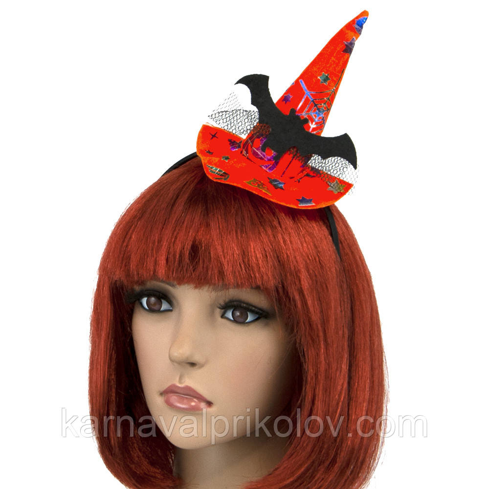 Капелюшок на обідку Відьомочки з принтом кажана (помаранчевий)