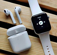 Беспроводные наушники Apple AirPods 2 + Apple watch 6/44mm Стильные Умные Смарт часы Т500+ Розовый