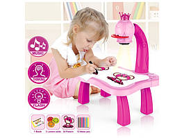 Дитячий столик для малювання з проектором Projector Painting 3в1 Набір для творчості з фломастерами Рожевий