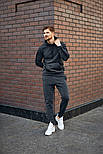 Спортивний костюм чоловічий зимовий на флісі з капюшоном теплий темно-сірий. Живе фото, фото 6