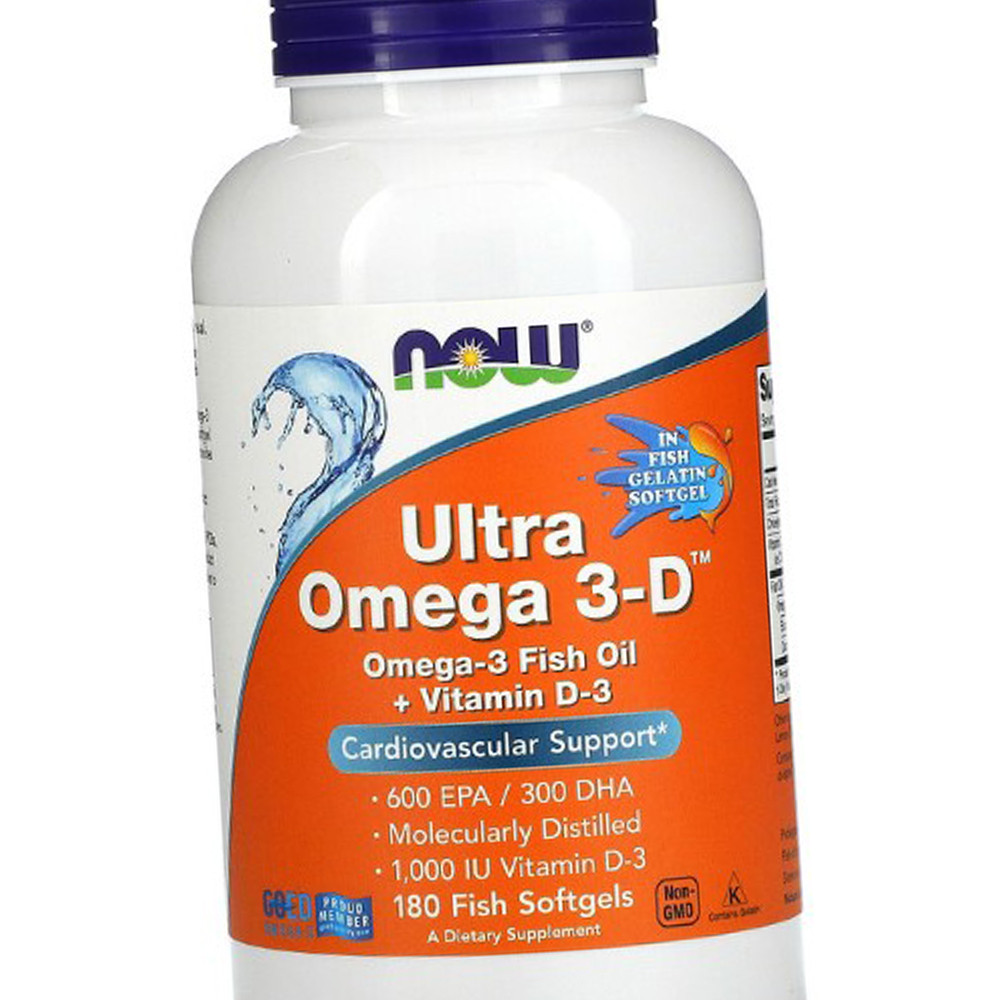 Омега 3 с витамином Д NOW Foods Ultra Omega 3-D 180 гел капс рыбий жир ...