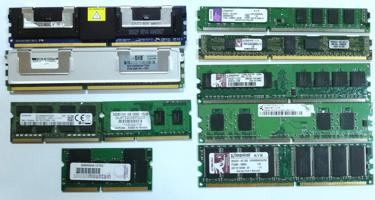 Лот оперативної пам'яті 10 шт. для ПК та ноутбука DDR2 DDR3 3200-12800 Б/В MIX Під ремонт і відновлення!