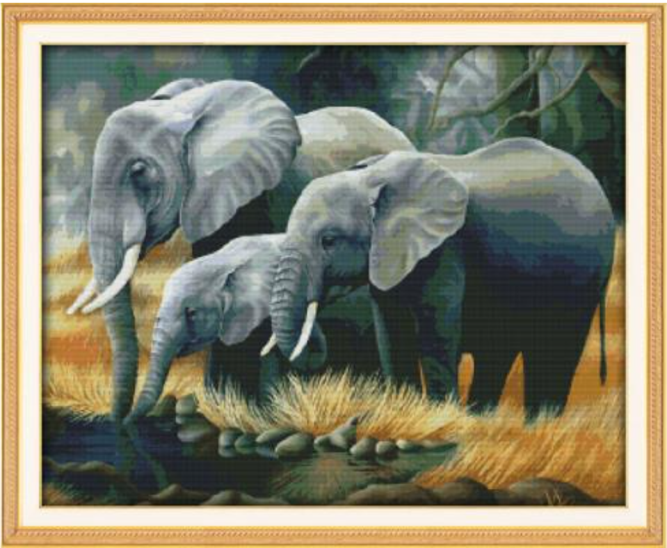 Набір для вишивання за нанесеною на канву схемою "The family of elephants". AIDA 14CT printed 68*55 см