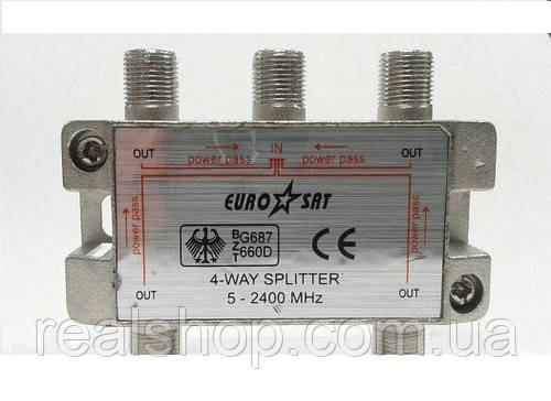 Розгалужувач із проходом живлення 5 в EuroSat 5-2400MHZ на 4 пристрої для ефірного кабельного ТВ