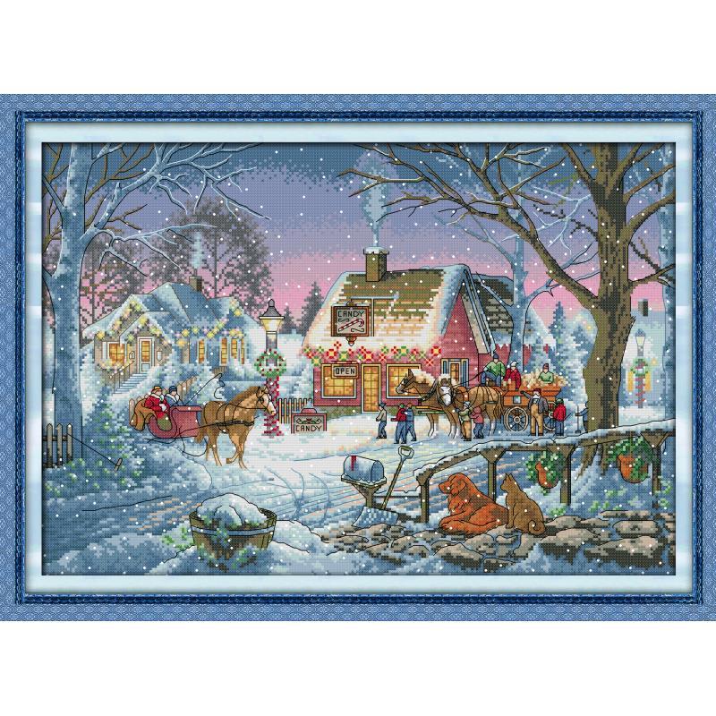 Набір для вишивання за нанесеною на канву схемою "Warm Snow Township 2". AIDA 14CT printed 54*40 см