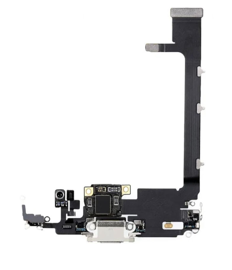 Шлейф для iPhone 11 Pro Max, з роз'ємом зарядки, з мікрофоном, білий, Matte Silver