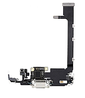 Шлейф для iPhone 11 Pro Max, с разъемом зарядки, с микрофоном, белый, Matte Silver