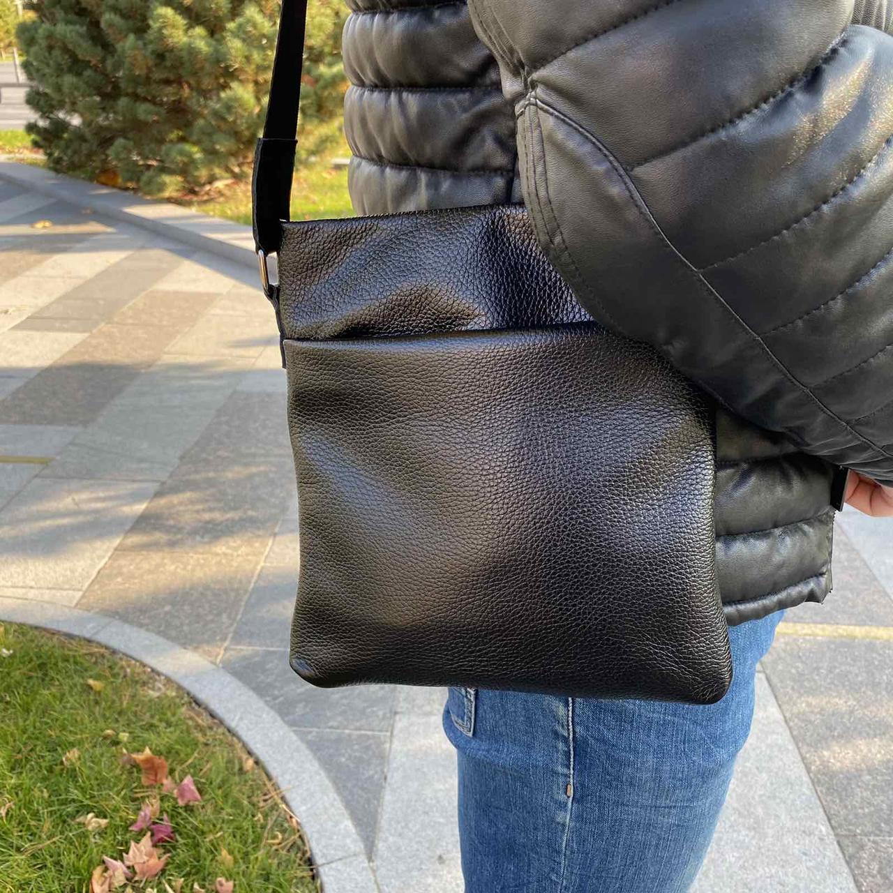 Кожаная мужская сумка планшетка черная полевая барсетка из натуральной кожи - фото 5 - id-p1497870547