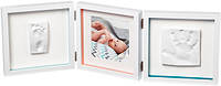 Набір для створення відбитка ручки та ніжки малюка Baby Art Потрійна рамка Біла зі смужками (3601095400)