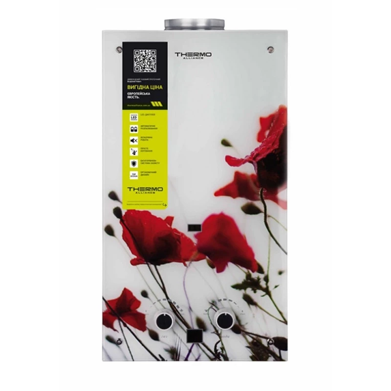 Газова колонка Thermo Alliance димохідна JSD20-10GB 10 л скло (квітка), фото 1