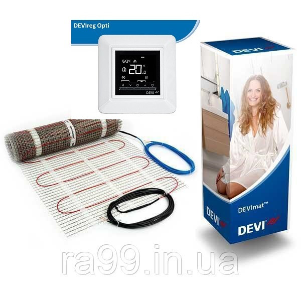 Тепла підлога електрична Devi 2 м2 з терморегулятором термостатом Devireg Opti нагрівальний мат