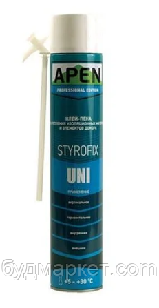 Піна-клей APEN Styrofix Uni для теплоізоляційних плит (побутова), 750 мл (вихід від 12 м2)